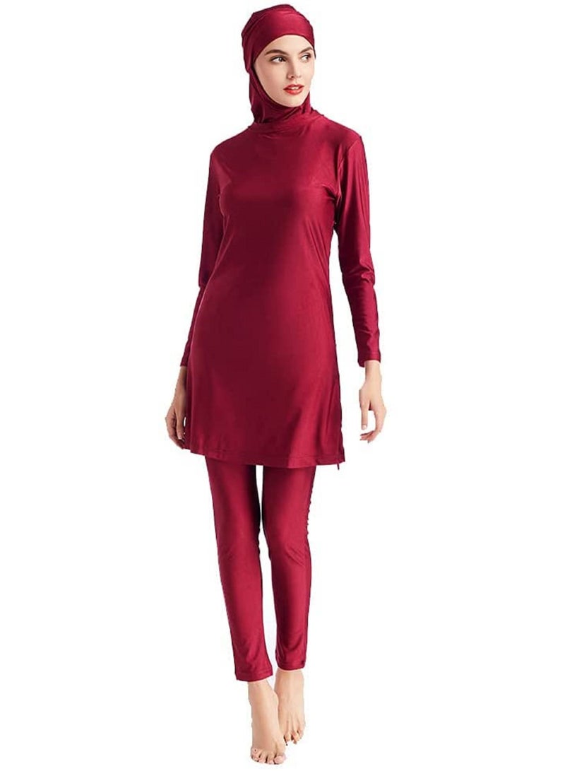 NIBEMINENT Women Modest Swimsuit Conservative Long Sleeve Beachwear Scarf Headscarf Abaya Cap, 3 piece Set - Image 3