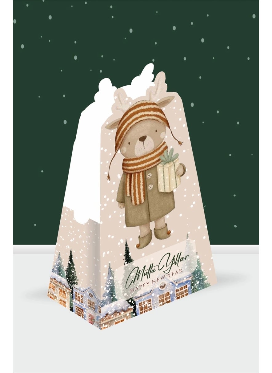 Neşeli Günlerim Happy Days New Year theme deer pyramid box - mini (keychain, mini toy, candy) 13x7x5 cm *8 pack  - Image 1