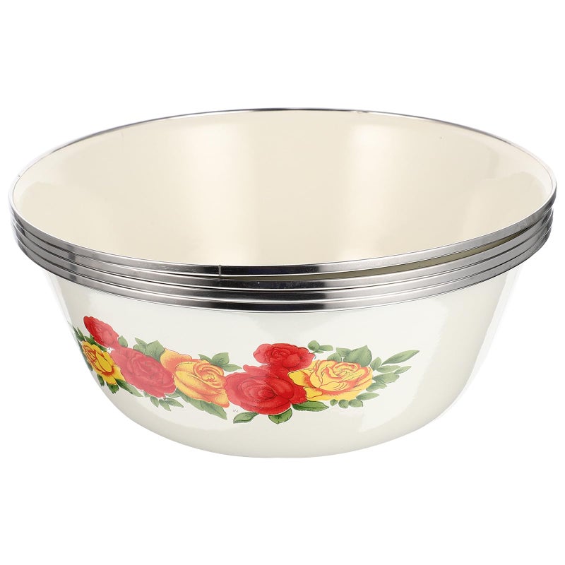 Vintage Enamel Soup Bowls Set 4pcs 22cm Thick Retro Kitchen Basins Multi Functional - Image 2