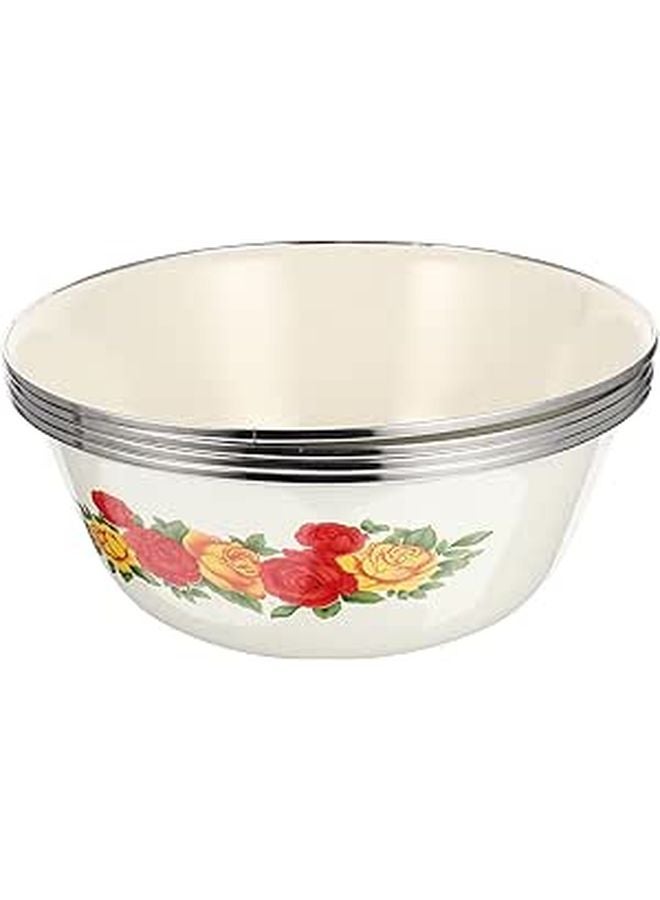 Vintage Enamel Soup Bowls Set 4pcs 22cm Thick Retro Kitchen Basins Multi Functional - Image 1