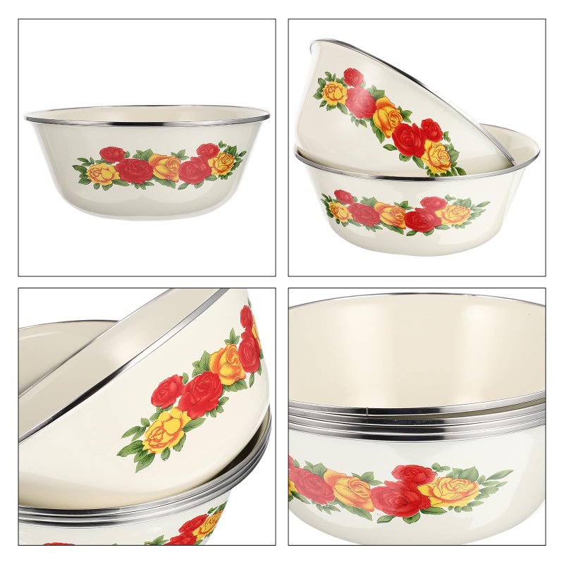 Vintage Enamel Soup Bowls Set 4pcs 22cm Thick Retro Kitchen Basins Multi Functional - Image 5