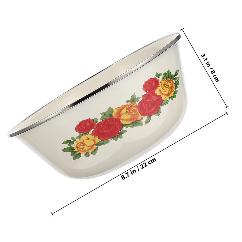 Vintage Enamel Soup Bowls Set 4pcs 22cm Thick Retro Kitchen Basins Multi Functional - Image 3