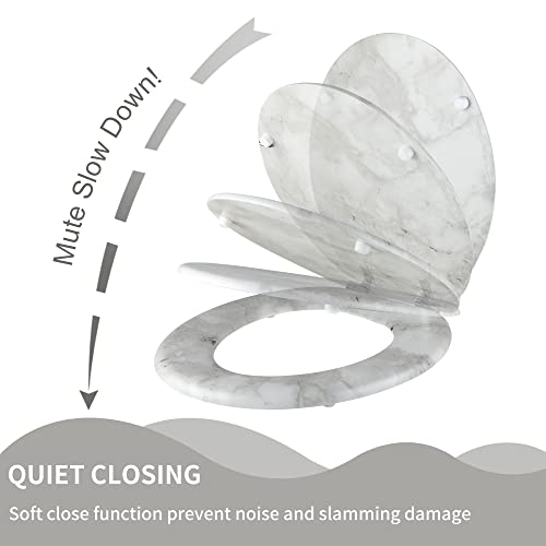 Angel Shield Marble Toilet Seat Durable Molded Wood with Quiet Close,Easy Clean Quick-Release Hinges (Elongated,Gray Marble) - Image 3