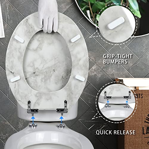 Angel Shield Marble Toilet Seat Durable Molded Wood with Quiet Close,Easy Clean Quick-Release Hinges (Elongated,Gray Marble) - Image 4