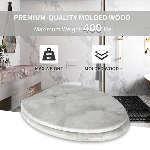 Angel Shield Marble Toilet Seat Durable Molded Wood with Quiet Close,Easy Clean Quick-Release Hinges (Elongated,Gray Marble) - Image 5