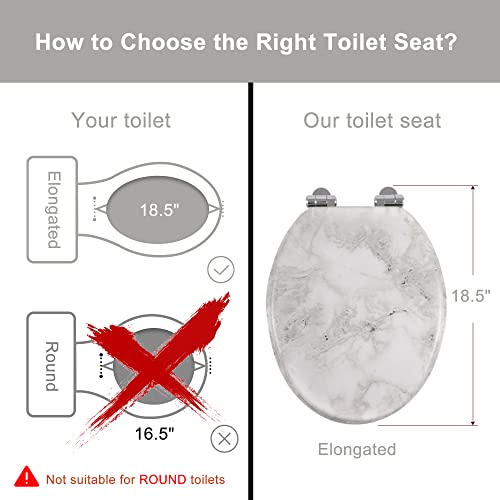 Angel Shield Marble Toilet Seat Durable Molded Wood with Quiet Close,Easy Clean Quick-Release Hinges (Elongated,Gray Marble) - Image 2