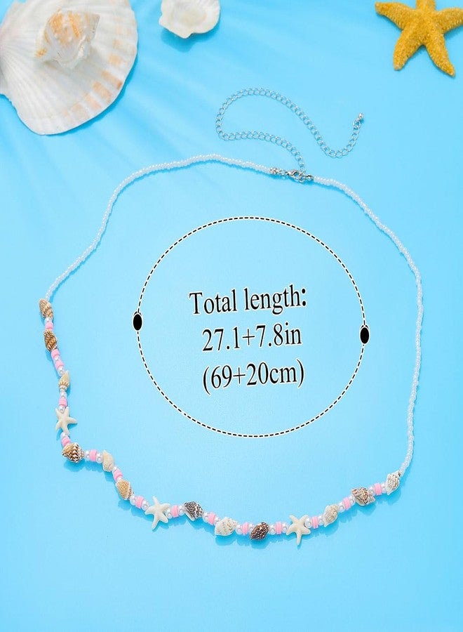 اوريو سلسلة خصر من اللؤلؤ والصدف من يوريو، سلسلة خصر شاطئية على شكل نجم البحر باللونين الوردي والأبيض، مجوهرات للجسم صيفية - Image 2