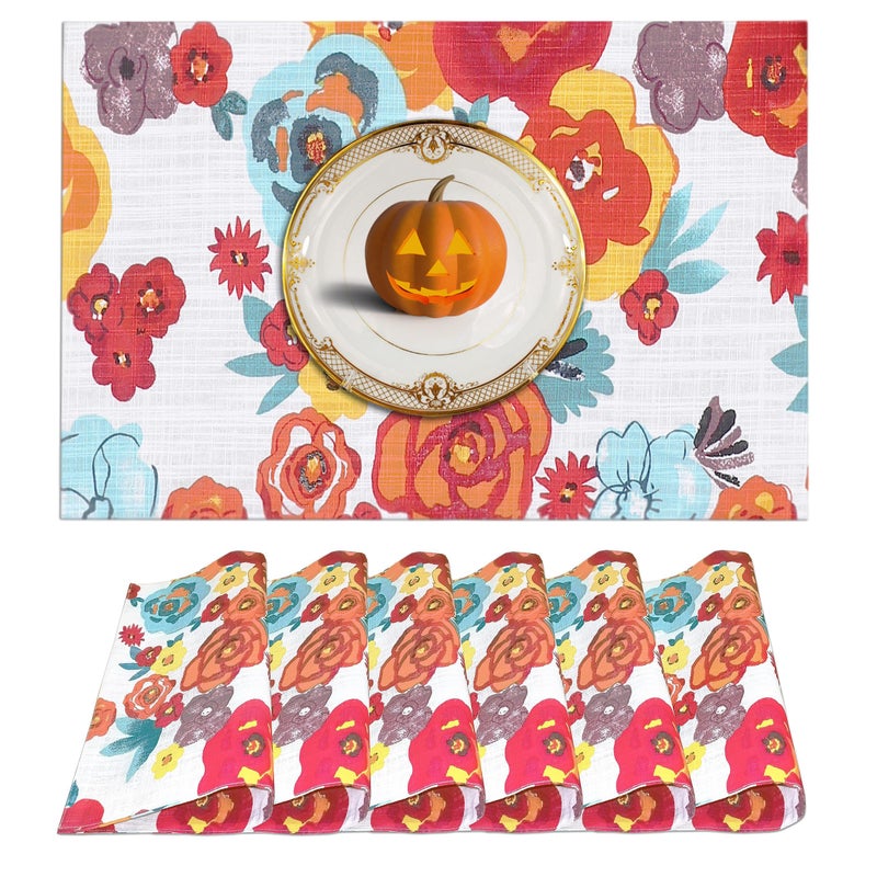 Ruvanti Ruvanti Placemats 100% Cotton 13x19 Inch  Dining Table Placemats Set of 6  Modern Place Mats for Dining Table Decor  Kitchen & Table Linens  Coffee Mat for Christmas Dinners - Multi Flower 