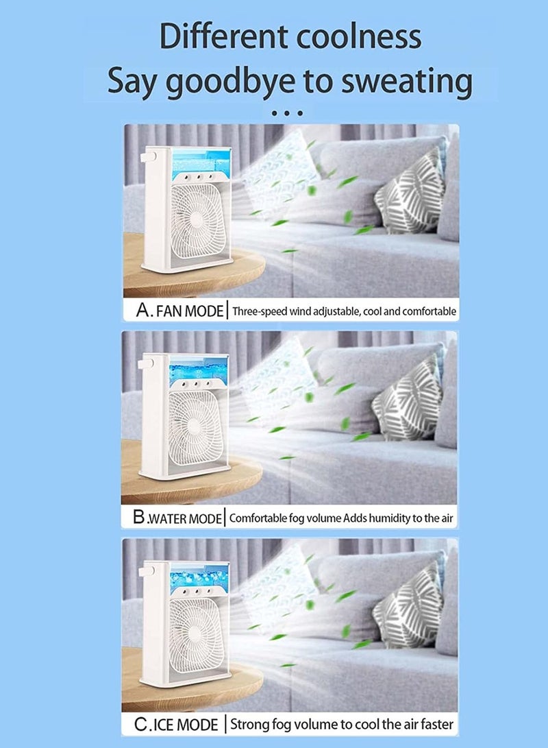Generic Water Cooling Fans misting fan Multifunctional 3-in-1 Portable Air Conditioner Fan Water Cooler Fan Air Humidifier 7 Colors Night Light USB Desktop Fan with 3 Adjustable Wind Speeds for Home Office Outdoor Use  - Image 5