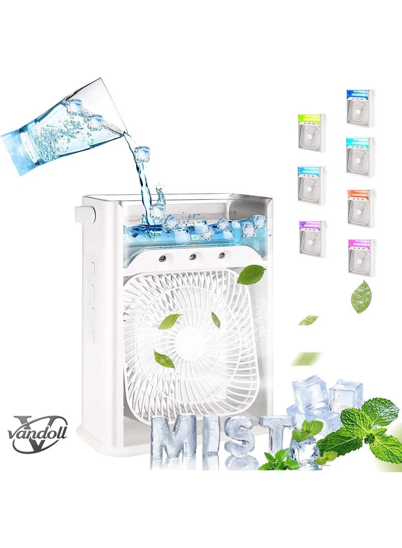 Vandoll Water Cooling Fans misting fan Multifunctional 3-in-1 Portable Air Conditioner Fan Water Cooler Fan Air Humidifier 7 Colors Night Light USB Desktop Fan with 3 Adjustable Wind Speeds for Home Office Outdoor Use - Image 1