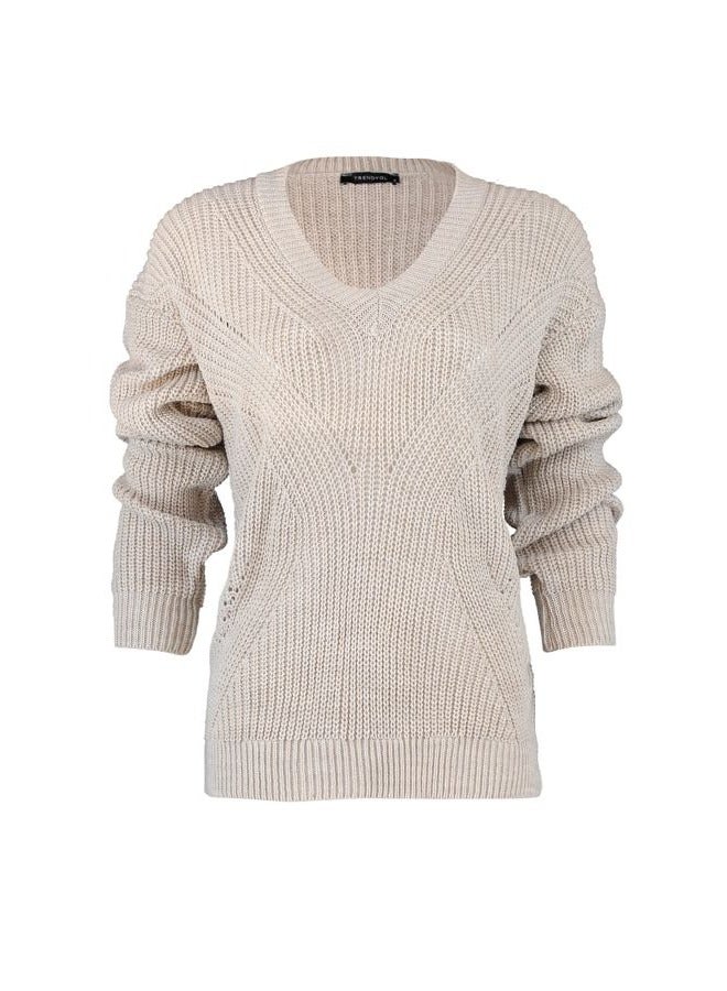 trendyol Openwork/Perforated V-Neck Knitwear Sweater TWOAW21KZ0690 - Image 1