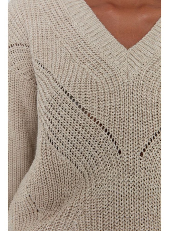 trendyol Openwork/Perforated V-Neck Knitwear Sweater TWOAW21KZ0690 - Image 4