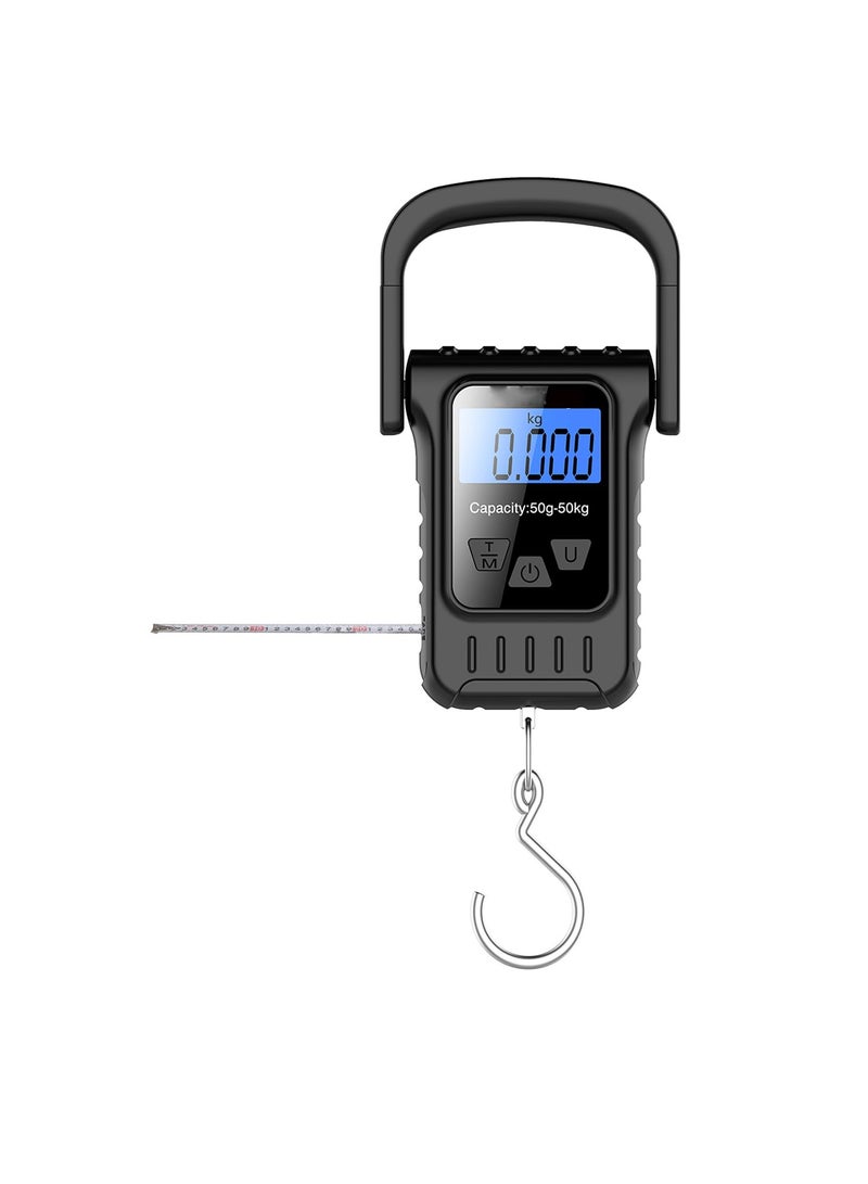 Captaintech Fish Scale, Digital Portable Pocket Hanging Scale with Backlit LCD Display, 110lb/50kg Luggage Scale, Rechargable Electronic Balance Digital Fishing Hook Postal Scale with Measuring Tape Ruler - Image 1