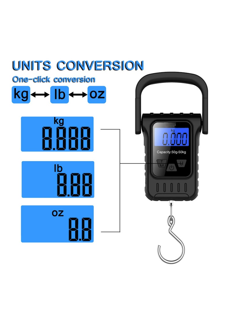 Captaintech Fish Scale, Digital Portable Pocket Hanging Scale with Backlit LCD Display, 110lb/50kg Luggage Scale, Rechargable Electronic Balance Digital Fishing Hook Postal Scale with Measuring Tape Ruler - Image 2