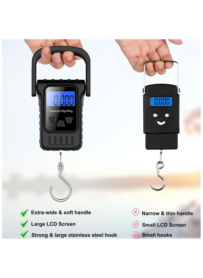 Captaintech Fish Scale, Digital Portable Pocket Hanging Scale with Backlit LCD Display, 110lb/50kg Luggage Scale, Rechargable Electronic Balance Digital Fishing Hook Postal Scale with Measuring Tape Ruler - Image 3