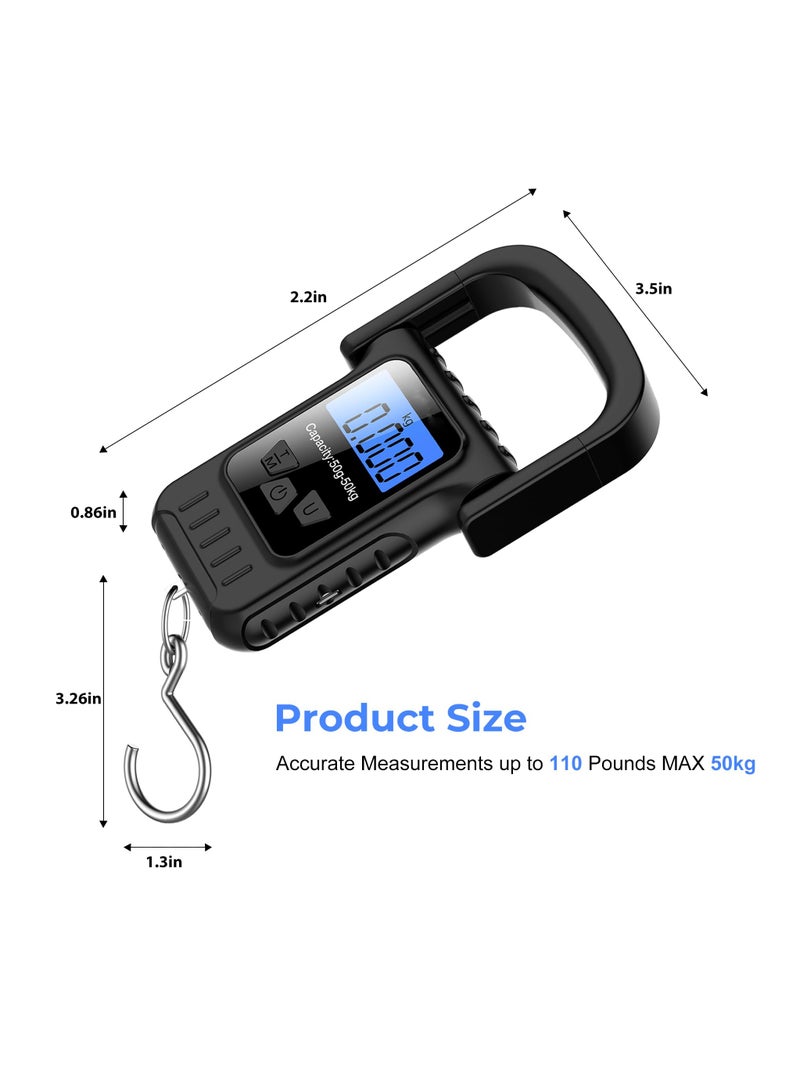 Captaintech Fish Scale, Digital Portable Pocket Hanging Scale with Backlit LCD Display, 110lb/50kg Luggage Scale, Rechargable Electronic Balance Digital Fishing Hook Postal Scale with Measuring Tape Ruler - Image 4