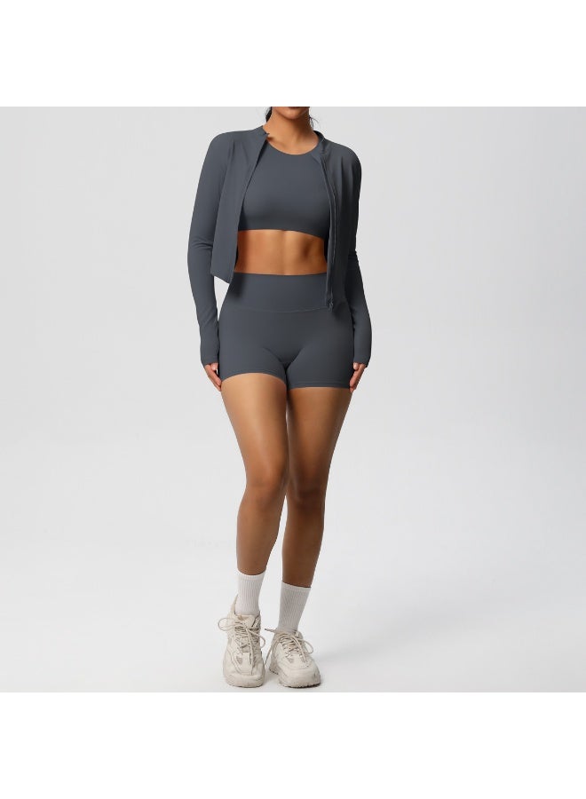 3PCS Yoga Set Women Gym Clothing Elastic Fitness Workout Set Sportswear Female Long Sleeve Top High Waist Leggings Sports Suits - Image 2