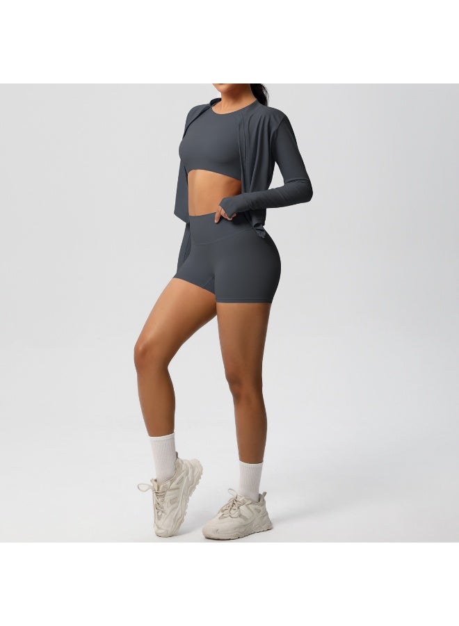 3PCS Yoga Set Women Gym Clothing Elastic Fitness Workout Set Sportswear Female Long Sleeve Top High Waist Leggings Sports Suits - Image 4