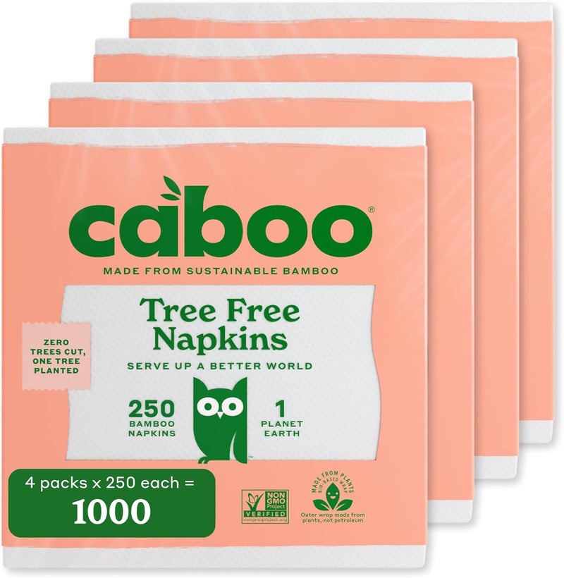 CABOO Tree Free Napkins, 4 Packs of 250, 1000 Total Napkins, Sustainable & Disposable Kitchen Napkin - Image 1
