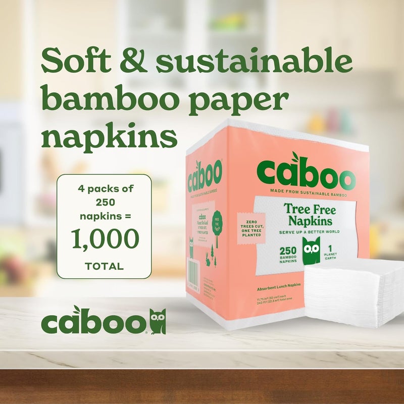CABOO Tree Free Napkins, 4 Packs of 250, 1000 Total Napkins, Sustainable & Disposable Kitchen Napkin - Image 2