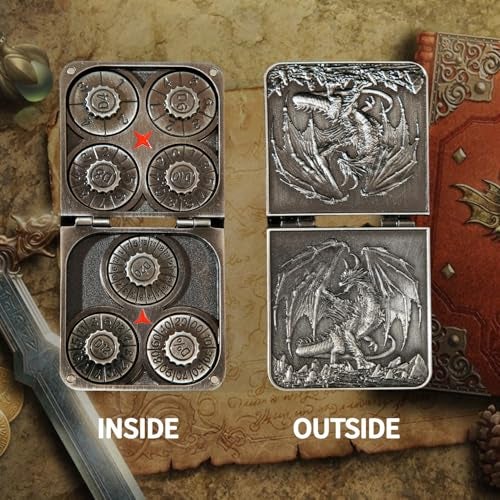 FTNNGIME 7 in 1 Metal DND Dice Set Foldable Spinner Compact dice subitable for Dungeons Dragons in Magnetic Iron BoxSliver - Image 5