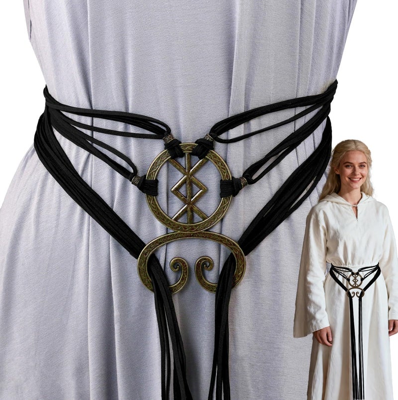 Pirekul Viking Costume Women Belt with Troll Cross - Medieval Renaissance Accessory for Viking, Ren Faire Halloween Cosplay (Black) - Image 1