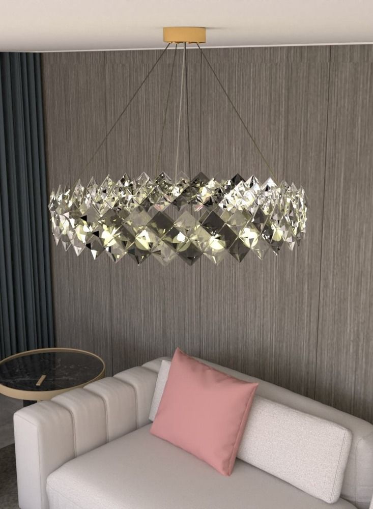 UCANDLE Luxurious modern crystal chandelier by Yocandel, circular ceiling lighting, honeycomb and transparent crystal, golden base, suitable for guest rooms, reception rooms, bedrooms - Image 5