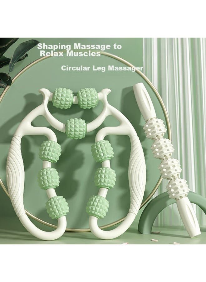 Dweck Duweike Leg Massage Roller, Spiked Club, Muscle Relaxation Shaft, Yoga Column, 9-ring Leg Clamp, Fitness Shaping Set, Fruit Green  - Image 1