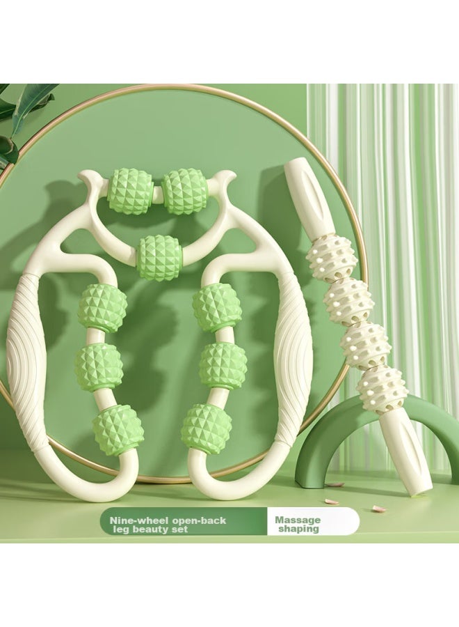 Dweck Duweike Leg Massage Roller, Spiked Club, Muscle Relaxation Shaft, Yoga Column, 9-ring Leg Clamp, Fitness Shaping Set, Fruit Green  - Image 2