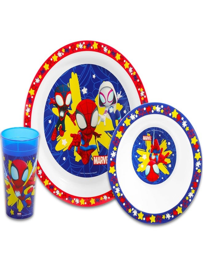 MARVEL Spidey and His Amazing Friends Dinnerware Set for Kids, Toddlers - 3 Pc Kitchen Accessories Bundle with Spidey and Friends Dinner Plate, Cup, Stickers, More | Spiderman Flatware Set - Image 2