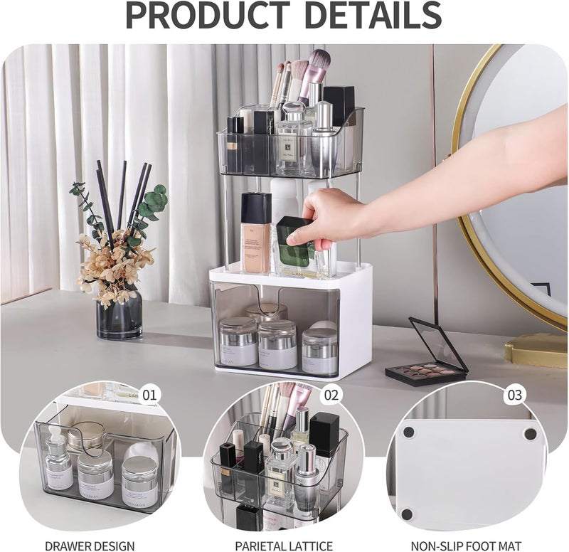 Dravina 3-Tier Makeup Organizer Storage Box | Vanity Tray for Cosmetics, Skincare Organizers, Stationery & Countertop Storage | Bathroom & Dressing Table Organizer, Ideal Gift for Women, Grey,35cm - Image 3