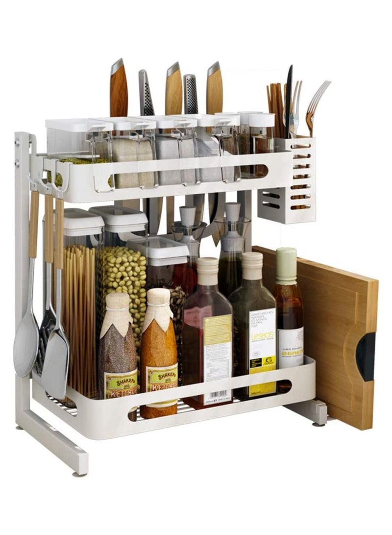 Kitchen Table Spice Rack, Freestanding Kitchen Rack, 2-Tier Kitchen Organizer for Spice Jars, Bottles, Tins, Metal - Image 1