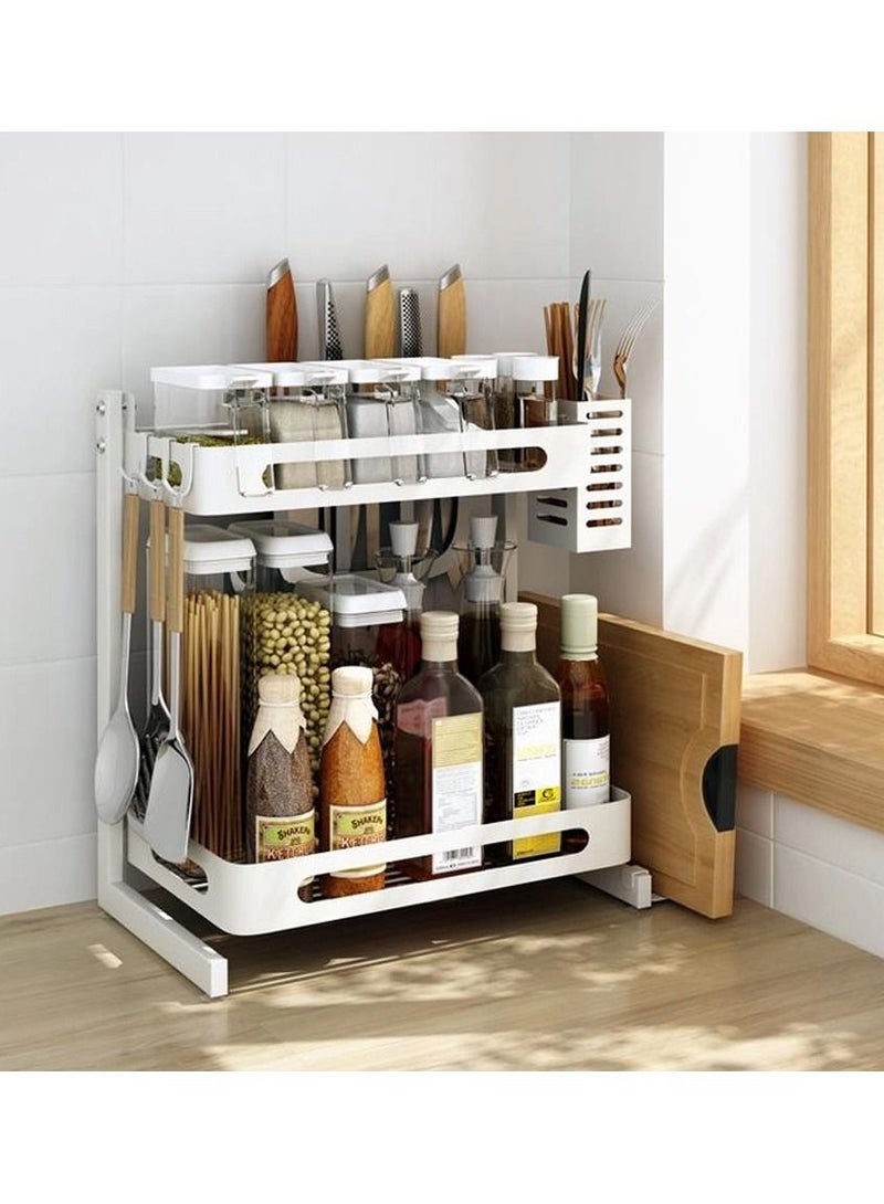 Kitchen Table Spice Rack, Freestanding Kitchen Rack, 2-Tier Kitchen Organizer for Spice Jars, Bottles, Tins, Metal - Image 3