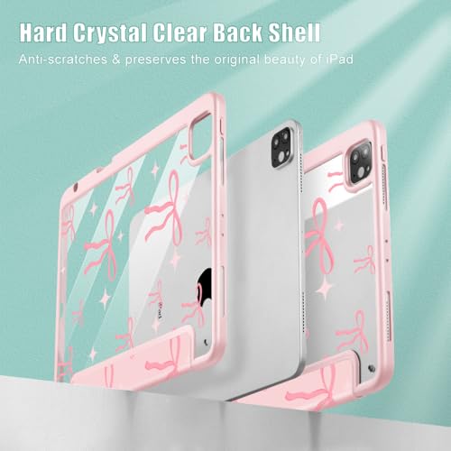 May Chen for iPad Pro 11 inch M2 4th Generation 2022, iPad Pro 11 3rd/2nd/1st Gen, Case with Transparent Shockproof Back Cover [Built-in Pencil Holder, Auto Sleep/Wake, Pink Bows P721 - Image 4