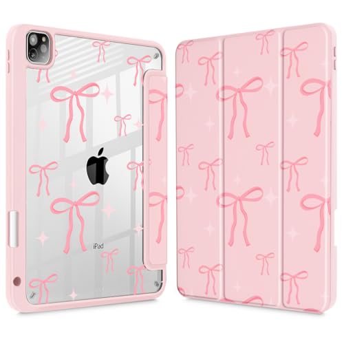 May Chen for iPad Pro 11 inch M2 4th Generation 2022, iPad Pro 11 3rd/2nd/1st Gen, Case with Transparent Shockproof Back Cover [Built-in Pencil Holder, Auto Sleep/Wake, Pink Bows P721 - Image 1