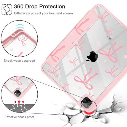 May Chen for iPad Pro 11 inch M2 4th Generation 2022, iPad Pro 11 3rd/2nd/1st Gen, Case with Transparent Shockproof Back Cover [Built-in Pencil Holder, Auto Sleep/Wake, Pink Bows P721 - Image 5