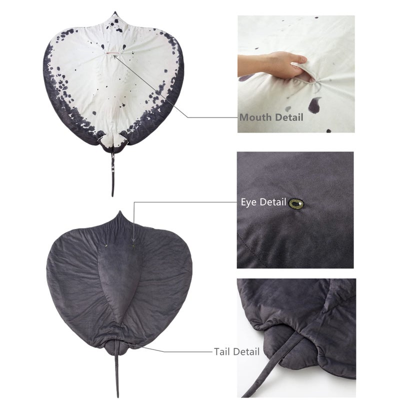 Furvana Manta Ray Stuffed Animal Stingray Blanket, Wearable Blanket, Manta Ray Plush Stuffed Stingray, Soft Cozy Ray Throw Cloak Wrap Gifts for Women Adults and Kids Christmas - Image 3