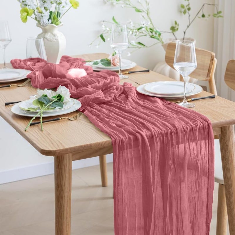 MAKINGTEC Cheesecloth Table Runner, Wedding Decorations Vintage Table Centerpieces Table Cloth, Fabric Boho Table Runner, for Wedding Party Bridal Shower Table Decorations Birthday (1 Pack Rose) - Image 2