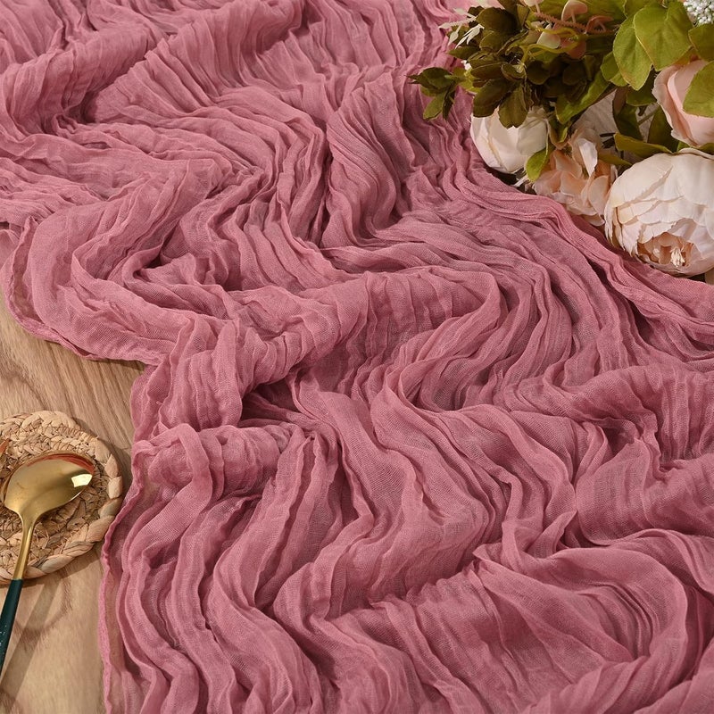 MAKINGTEC Cheesecloth Table Runner, Wedding Decorations Vintage Table Centerpieces Table Cloth, Fabric Boho Table Runner, for Wedding Party Bridal Shower Table Decorations Birthday (1 Pack Rose) - Image 5