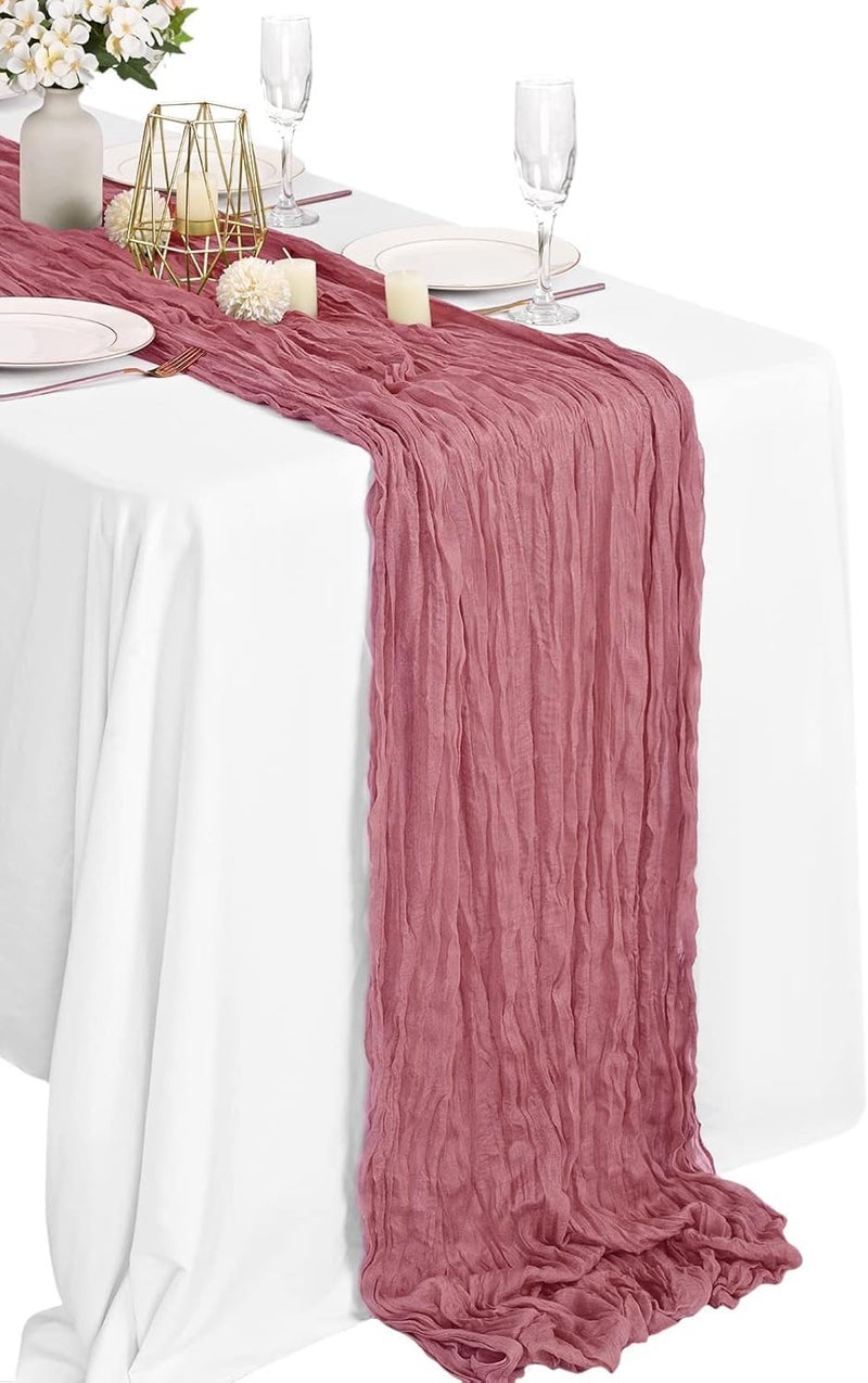 MAKINGTEC Cheesecloth Table Runner, Wedding Decorations Vintage Table Centerpieces Table Cloth, Fabric Boho Table Runner, for Wedding Party Bridal Shower Table Decorations Birthday (1 Pack Rose) - Image 1