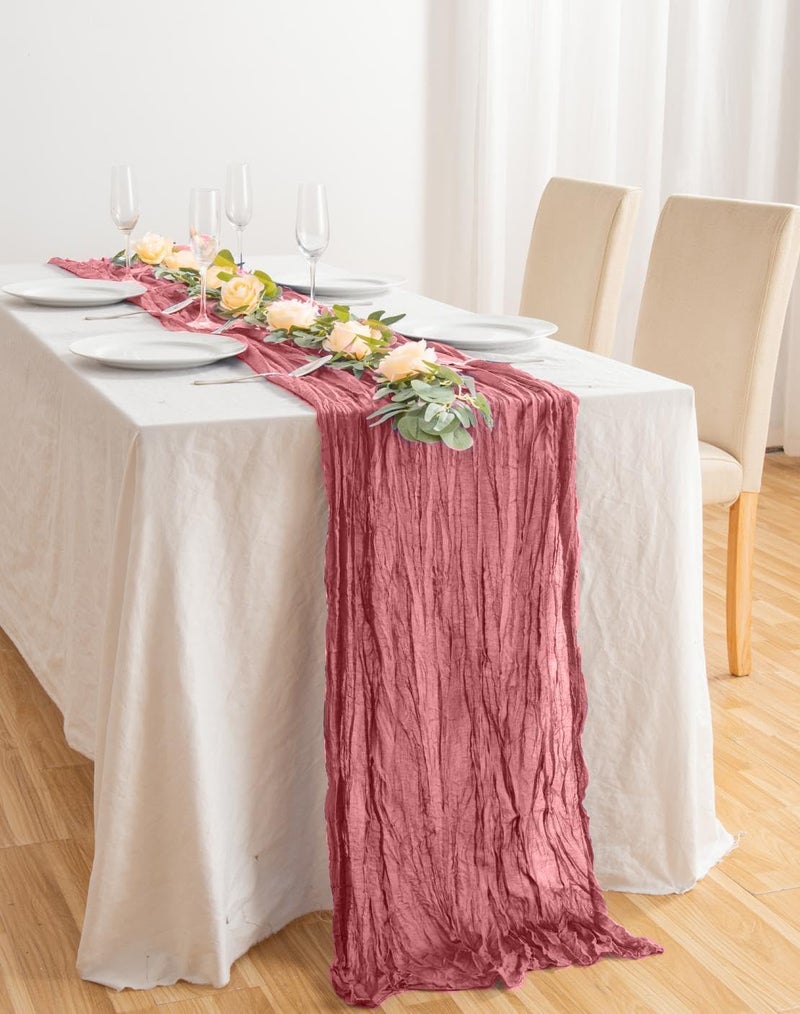 MAKINGTEC Cheesecloth Table Runner, Wedding Decorations Vintage Table Centerpieces Table Cloth, Fabric Boho Table Runner, for Wedding Party Bridal Shower Table Decorations Birthday (1 Pack Rose) - Image 3