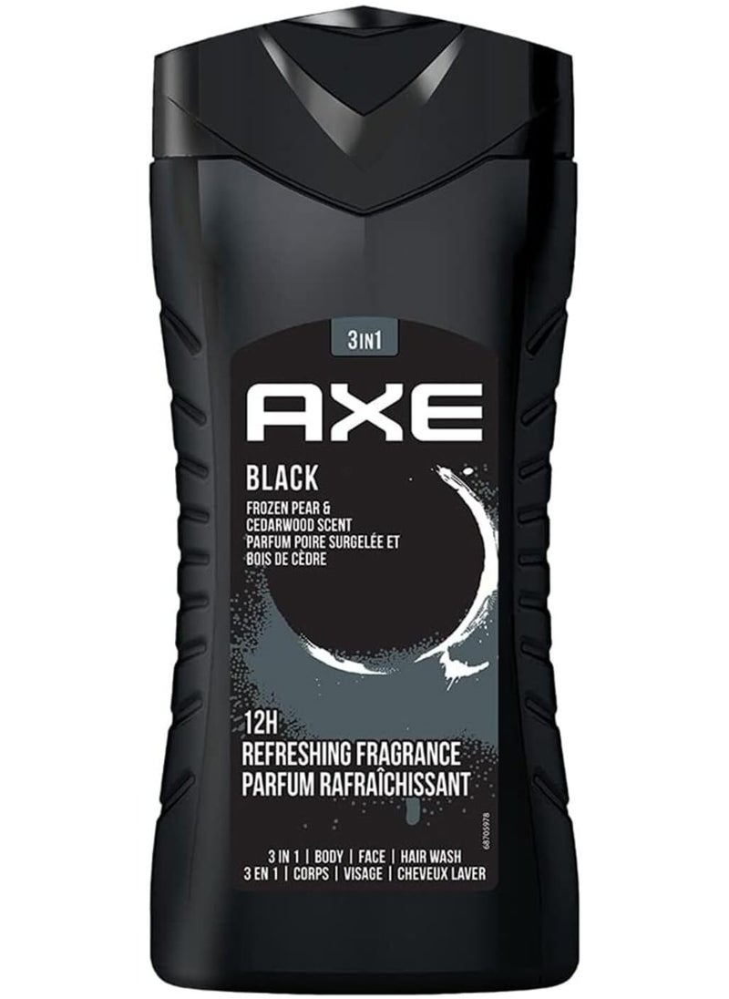 Axe - AX Black 3-in-1 Men's Body, Face and Hair Wash, Fresh Frozen Pear and Cedarwood Scent, Long Lasting Up to 12 Hours, Natural Ingredients, Removes Odors and Bacteria, No Parabens, 250 ml - Image 1
