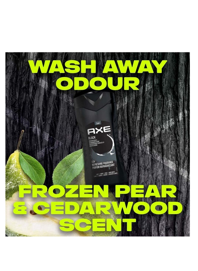 Axe - AX Black 3-in-1 Men's Body, Face and Hair Wash, Fresh Frozen Pear and Cedarwood Scent, Long Lasting Up to 12 Hours, Natural Ingredients, Removes Odors and Bacteria, No Parabens, 250 ml - Image 1
