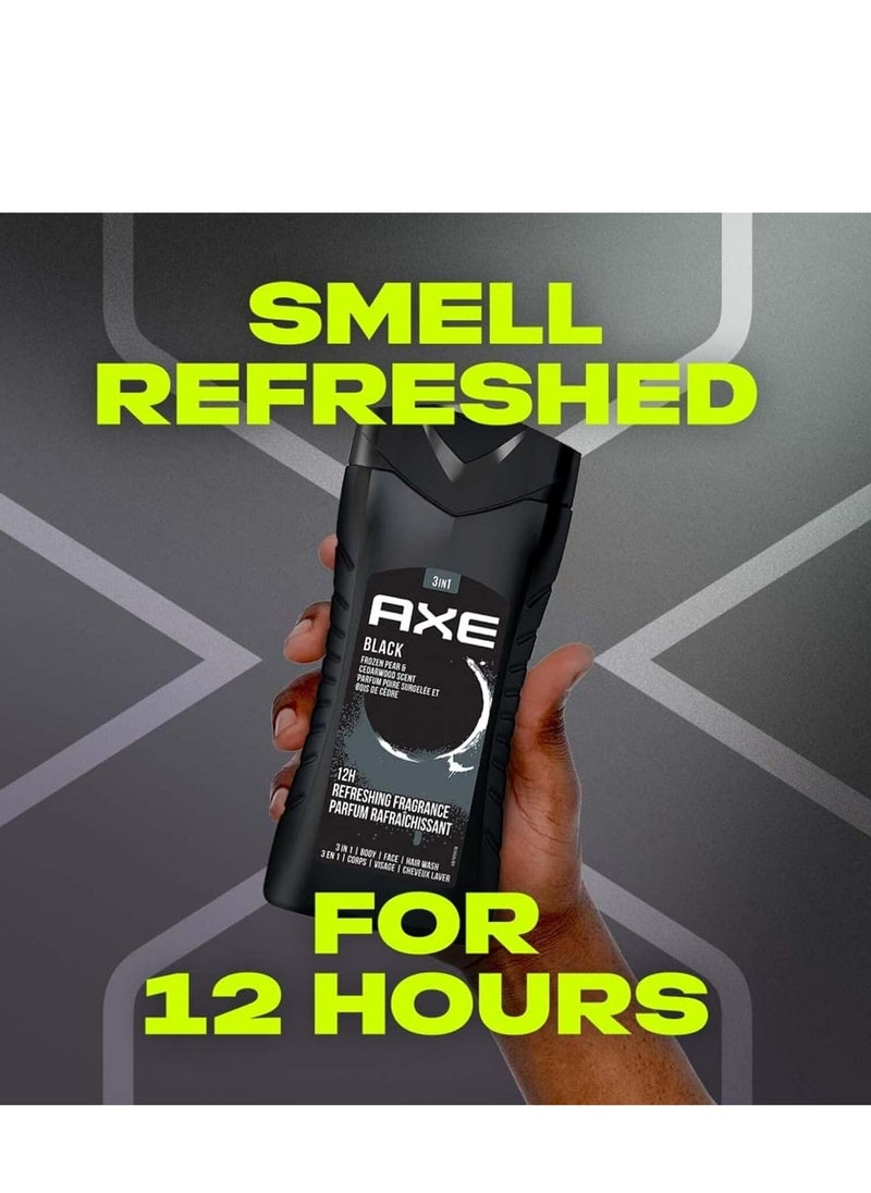Axe - AX Black 3-in-1 Men's Body, Face and Hair Wash, Fresh Frozen Pear and Cedarwood Scent, Long Lasting Up to 12 Hours, Natural Ingredients, Removes Odors and Bacteria, No Parabens, 250 ml - Image 1