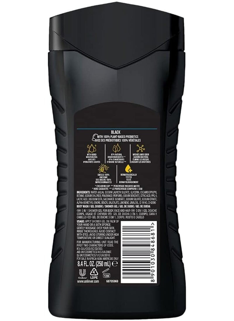 Axe - AX Black 3-in-1 Men's Body, Face and Hair Wash, Fresh Frozen Pear and Cedarwood Scent, Long Lasting Up to 12 Hours, Natural Ingredients, Removes Odors and Bacteria, No Parabens, 250 ml - Image 1