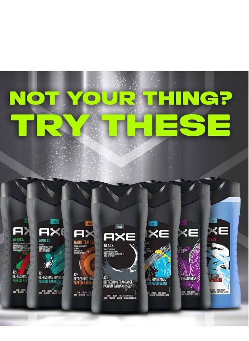 Axe - AX Black 3-in-1 Men's Body, Face and Hair Wash, Fresh Frozen Pear and Cedarwood Scent, Long Lasting Up to 12 Hours, Natural Ingredients, Removes Odors and Bacteria, No Parabens, 250 ml - Image 1