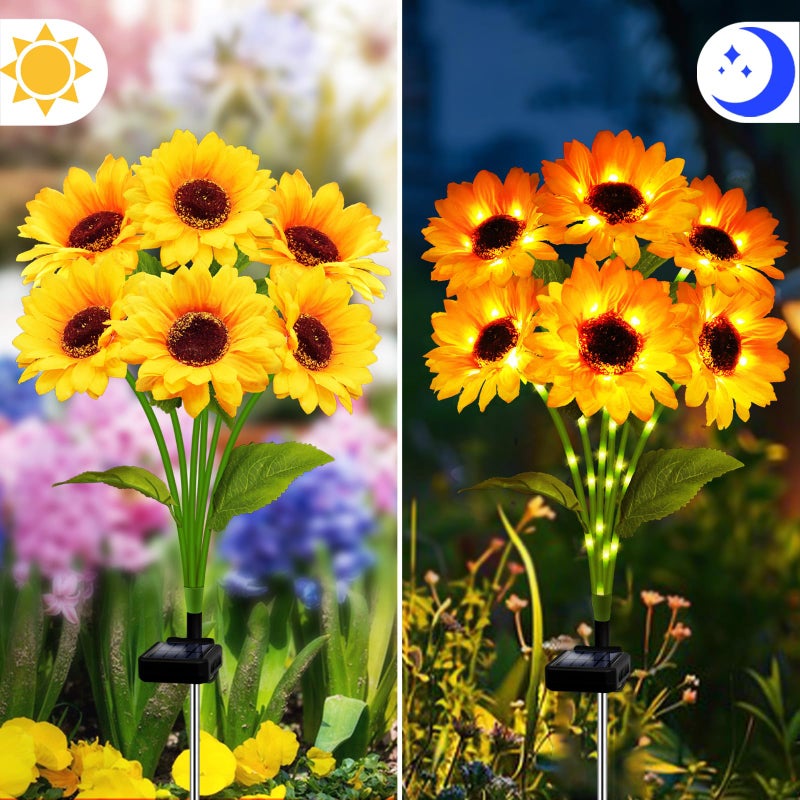 ANGMLN Solar Garden Lights 4 Pack 24 Solar Sunflower Lights, Gifts for Mom Women Grandma Mothers Day Birthday, Waterproof Solar Flower Light for Outdoor Decoration, Decorative Stakes for Yard,Landscape,Patio - Image 2
