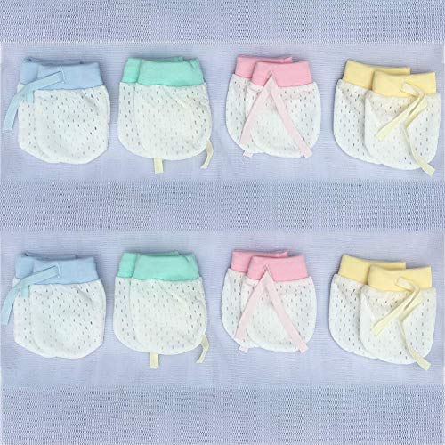 Adeimoo Baby Boy Girl No Scratch Silk Cotton Mittens Mesh Breathable Drawstring Gloves for Newborn Toddler Infants 8 Pack (Eyelet Mitten) - Image 2