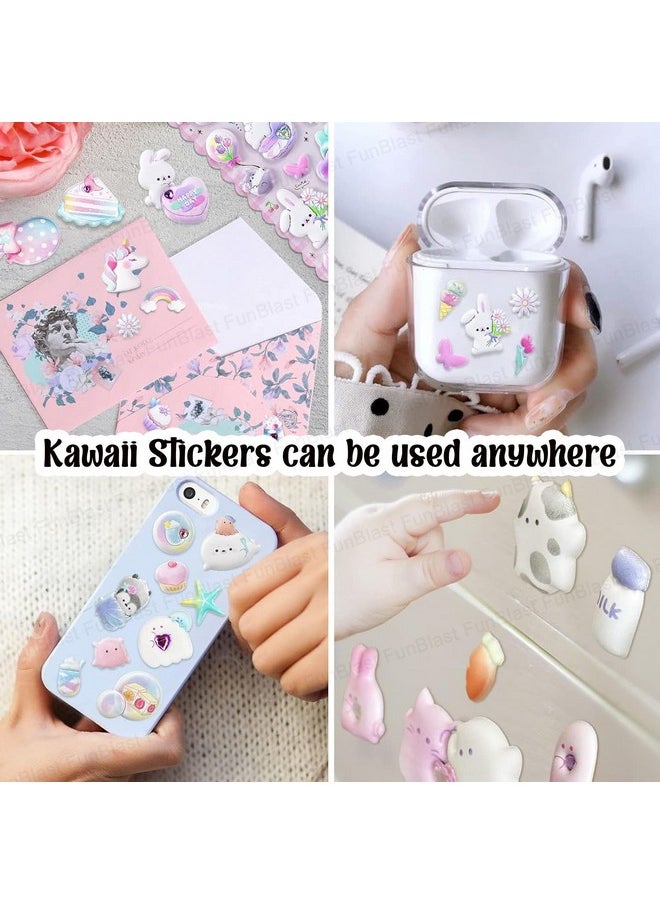 FunBlast - Kawaii Stickers Set - 3 Sheets, 50 Pcs Puffy Stickers For Kids, 3D Stickers For Girls, Aesthetic Sticker, Cute Stickers, Foam Stickers For Kids, Craft Stickers, Self Adhesive Stickers - Image 1