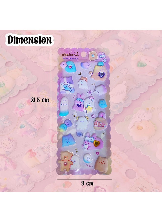 FunBlast - Kawaii Stickers Set - 3 Sheets, 50 Pcs Puffy Stickers For Kids, 3D Stickers For Girls, Aesthetic Sticker, Cute Stickers, Foam Stickers For Kids, Craft Stickers, Self Adhesive Stickers - Image 1